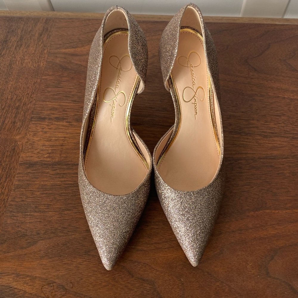 Jessica Simpson Claudette Heels| Glitter Gold